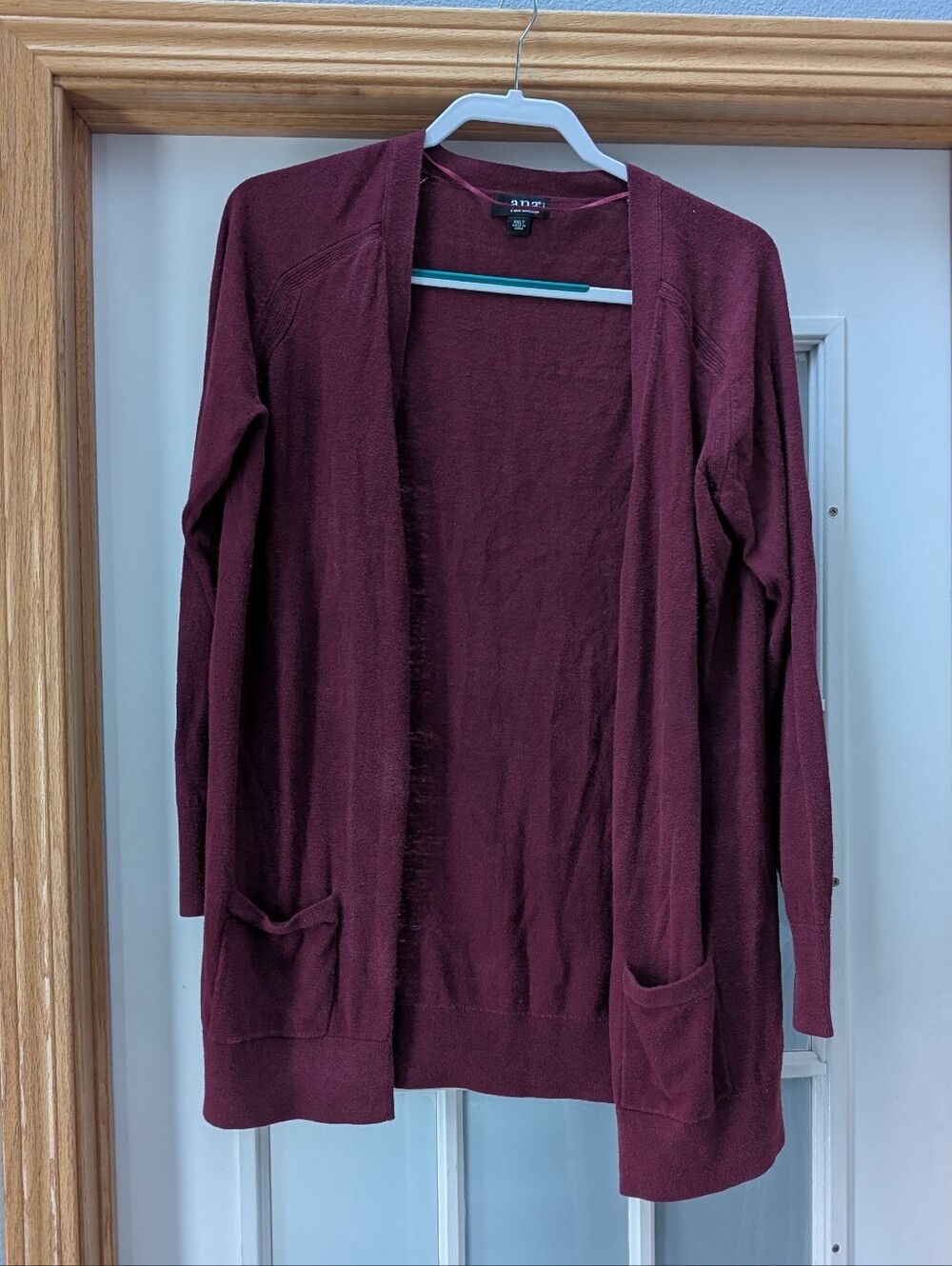 a.n.a Open-Front Cardigan Sweater in Burgundy